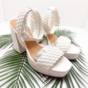 Lisa Vicky Jewel-V Shoes Womens Size 9 Platform Block Heel Sandals Weave PU